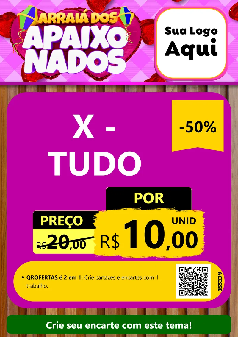 Modelo de Cartaz para Cartaz A4 Vertical com o tema Arraiá dos Apaixonados para Hamburgueria