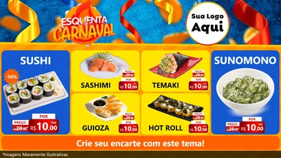 Modelo de TV para TV Horizontal com o tema Esquenta de Carnaval para Comida japonesa