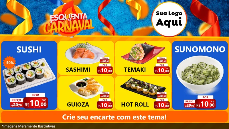 Modelo de TV para TV Horizontal com o tema Esquenta de Carnaval para Comida japonesa