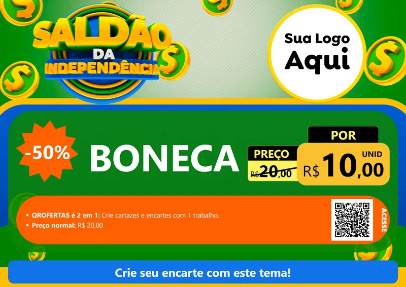 Modelo de Cartaz para Cartaz A4 Horizontal com o tema Saldão da Indepêndencia para Brinquedos