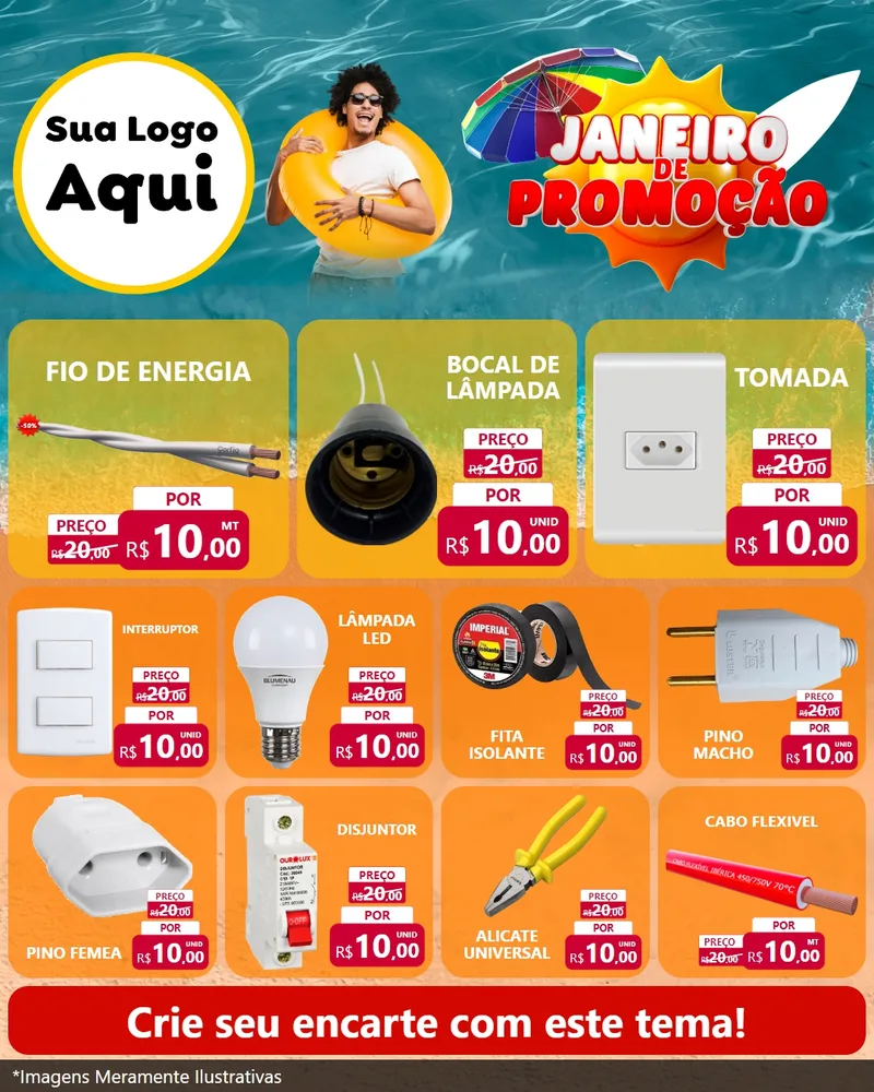 Modelo de Rede Social para Feed Instagram com o tema Janeiro de Promoção para Materiais Elétricos