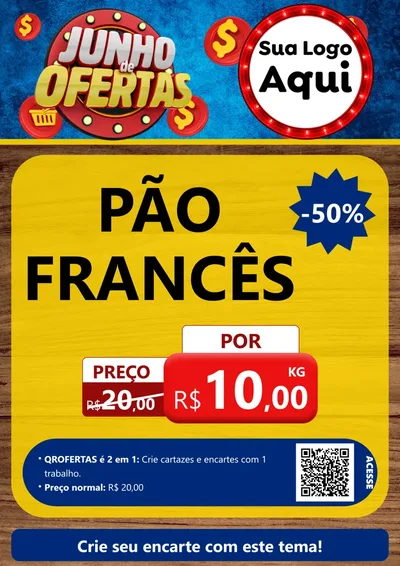 Modelo de Cartaz para Cartaz A4 Vertical com o tema Junho de Ofertas para Padaria