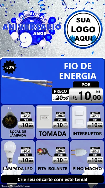 Modelo de Rede Social para Stories com o tema Promoção de Aniversário - 9 Anos para Materiais Elétricos