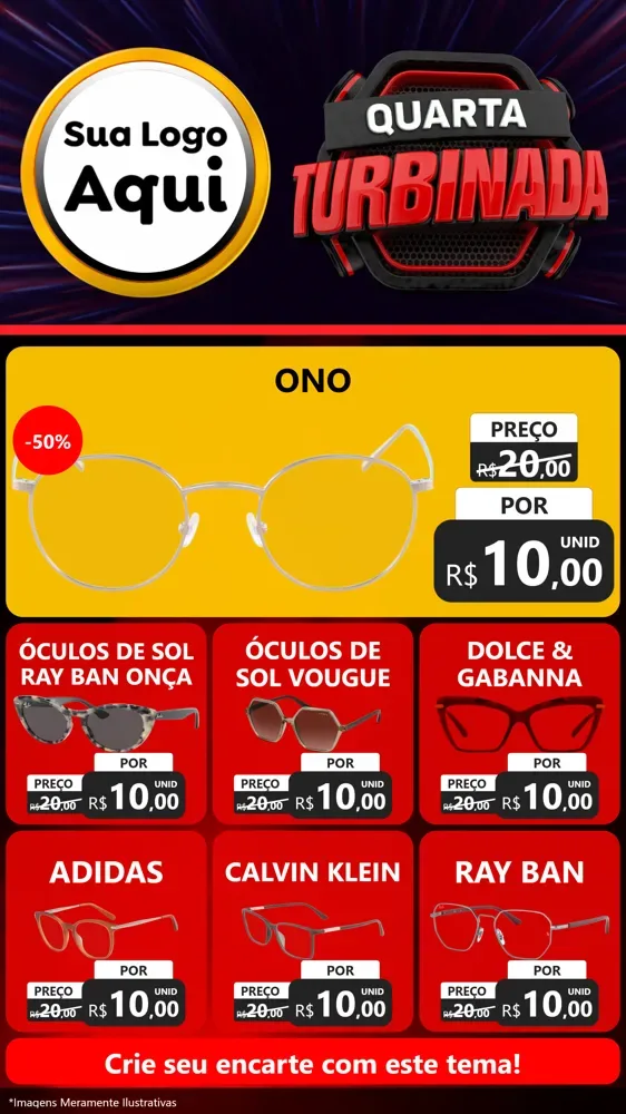 Modelo de Rede Social para Stories com o tema Quarta Turbinada para Óticas