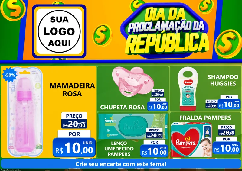 Modelo de Encarte para Encarte A4 Horizontal com o tema Dia Da Proclamação da República para Bebês