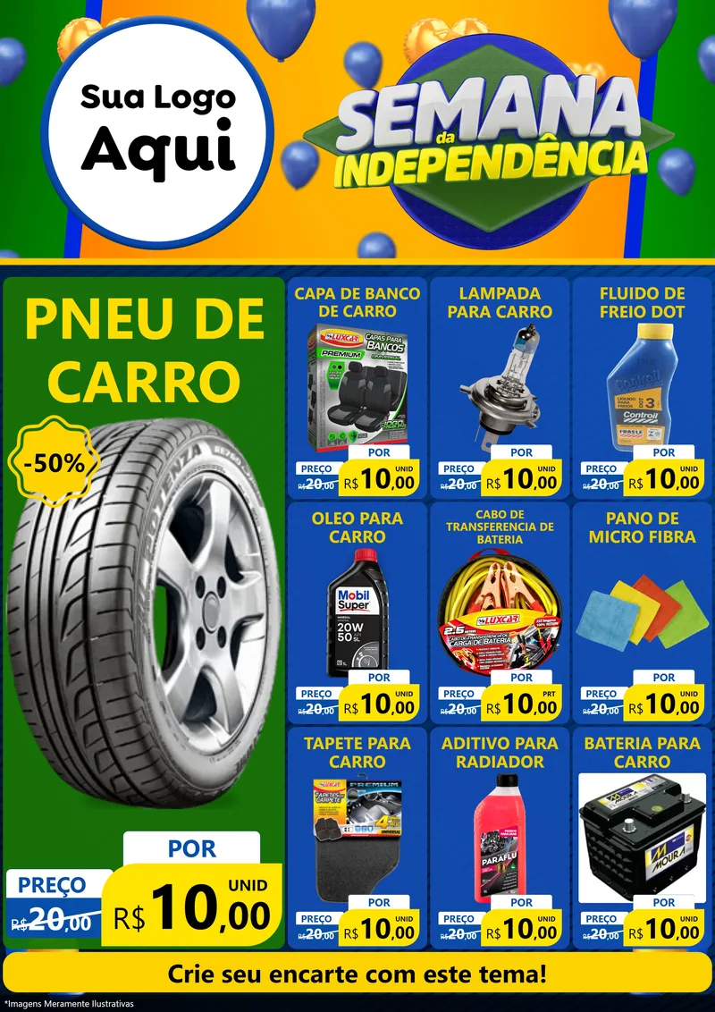 Modelo de Encarte para Encarte A4 Vertical com o tema Semana da Independência para Auto peças