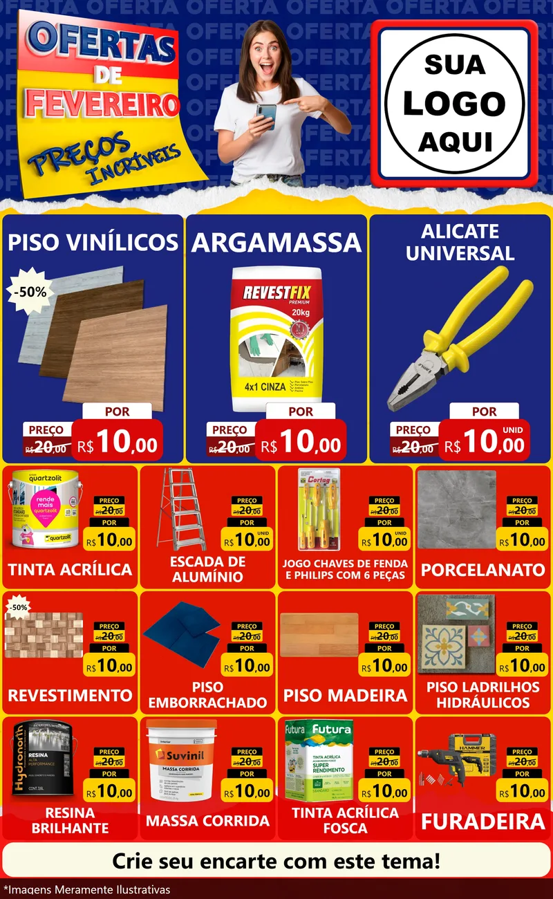 Modelo de Encarte para Encarte Grande com o tema Ofertas de Fevereiro - Preços Incríveis para Material para Construção
