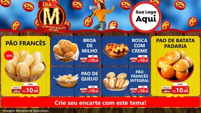 Modelo de TV para TV Horizontal com o tema Dia M - O Dia Mais Barato Do Mês para Padaria