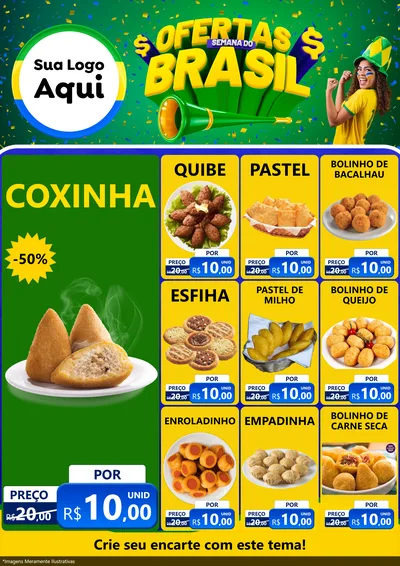 Modelo de Encarte para Encarte A4 Vertical com o tema Ofertas Semana do Brasil para Salgadaria
