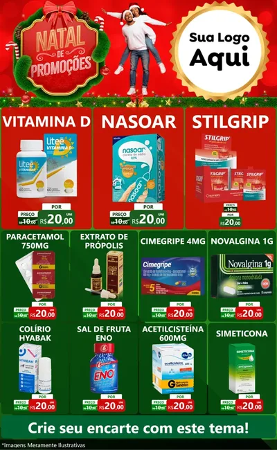 Modelo de Encarte para Encarte Grande com o tema Natal de Promoções para Farmácia