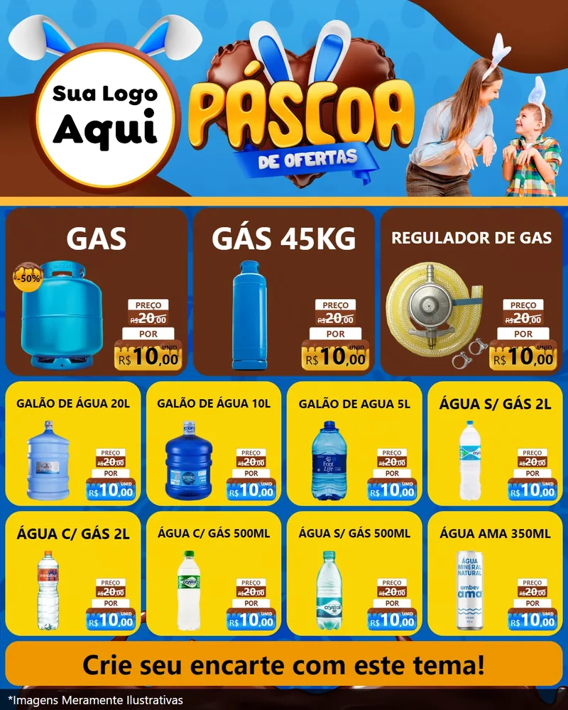 Modelo de Rede Social para Feed Instagram com o tema Páscoa de Ofertas para Água e gás