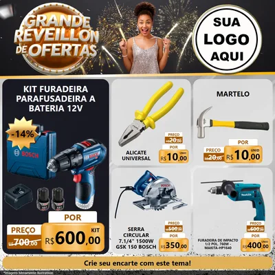 Modelo de Rede Social para Feed Facebook com o tema Grande Réveillon de Ofertas para Maquinas e Ferramentas