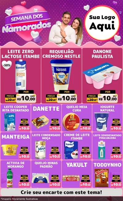 Modelo de Encarte para Encarte Grande com o tema Semana dos Namorados para Frios e Laticínios