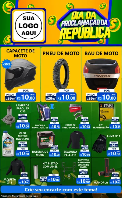 Modelo de Encarte para Encarte Grande com o tema Dia Da Proclamação da República para Moto peças