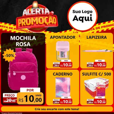 Modelo de Rede Social para Feed Facebook com o tema Alerta de Promoção para Papelaria