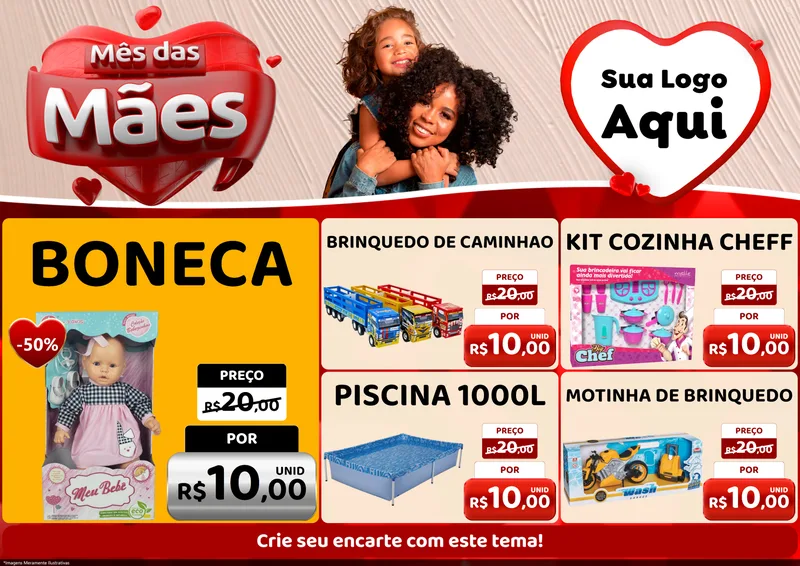 Modelo de Encarte para Encarte A4 Horizontal com o tema Mês das Mães para Brinquedos
