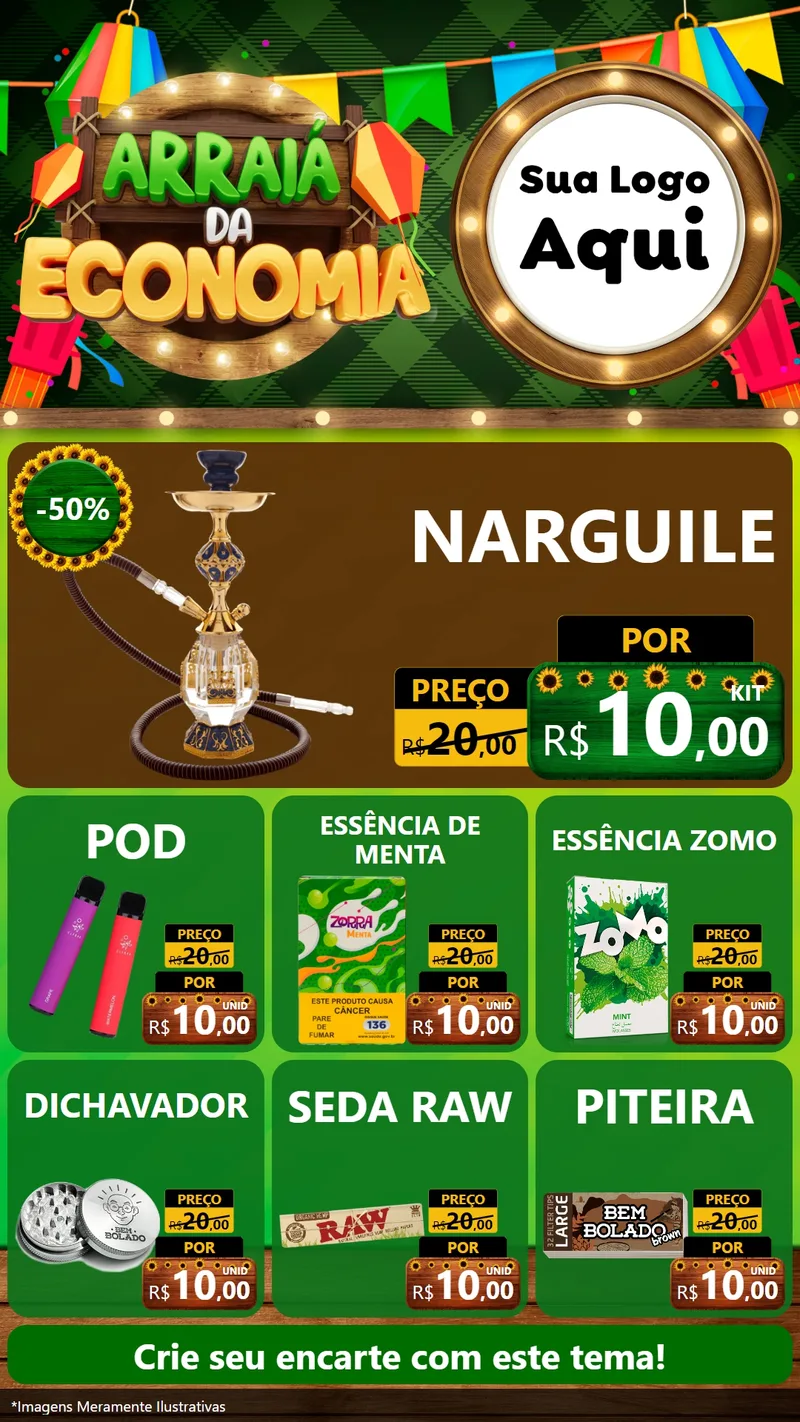 Modelo de Rede Social para Stories com o tema Arraiá de Economia para Tabacaria