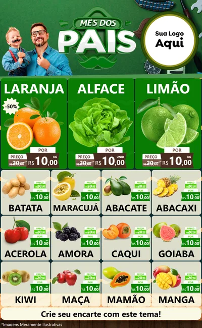 Modelo de Encarte para Encarte Grande com o tema Mês dos Pais para Hortifrúti