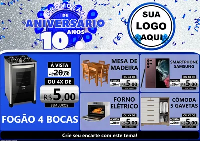 Modelo de Encarte para Encarte A4 Horizontal com o tema Promoção de Aniversário - 10 Anos para Móveis e Eletro