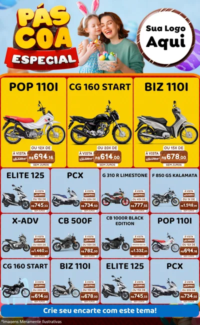 Modelo de Encarte para Encarte Grande com o tema Páscoa Especial para Concessionaria de Motos
