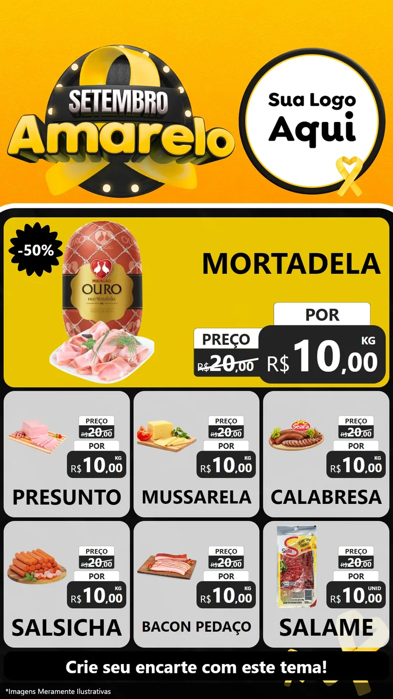 Modelo de Rede Social para Stories com o tema Setembro Amarelo para Frios e Laticínios