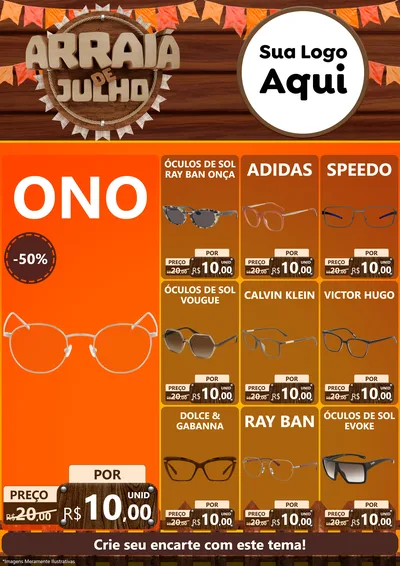 Modelo de Encarte para Encarte A4 Vertical com o tema Arraiá de Julho - Junina para Óticas