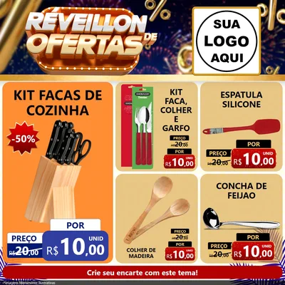 Modelo de Rede Social para Feed Facebook com o tema Réveillon de Ofertas para Utilidades Domésticas