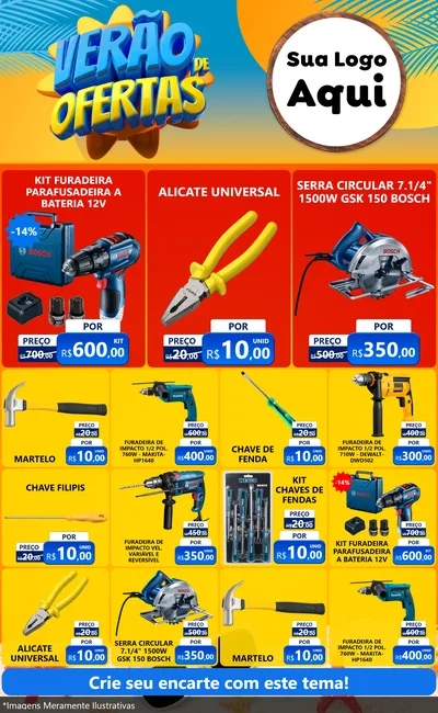Modelo de Encarte para Encarte Grande com o tema Verão de Ofertas para Maquinas e Ferramentas