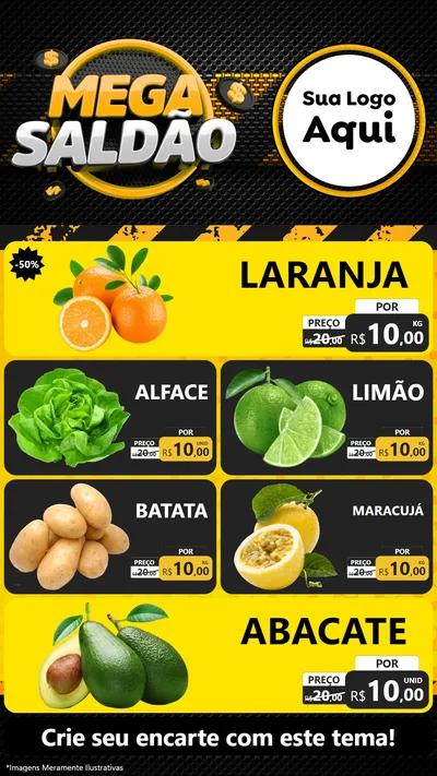 Modelo de TV para TV Vertical com o tema Mega Saldão para Hortifrúti