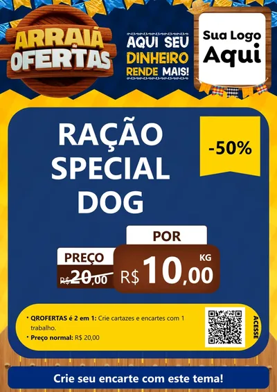 Modelo de Cartaz para Cartaz A4 Vertical com o tema Arraiá de Ofertas - Junina para Pet Shop
