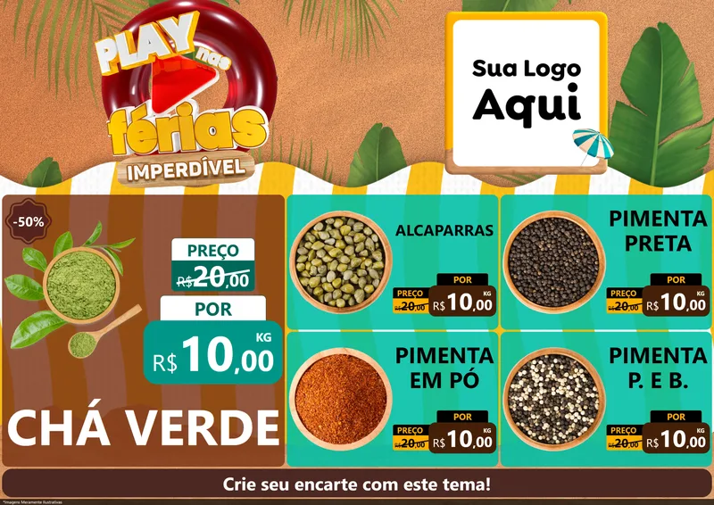 Modelo de Encarte para Encarte A4 Horizontal com o tema Play Nas Férias Imperdível para Produtos Naturais