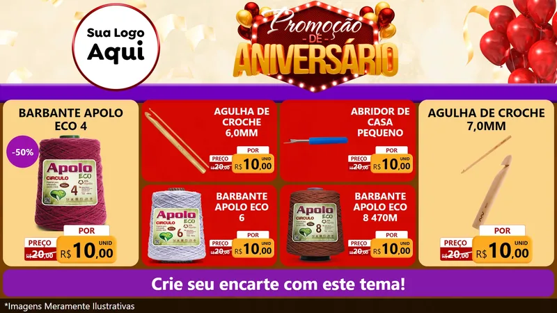 Modelo de TV para TV Horizontal com o tema Promoção de Aniversário para Armarinho e Aviamentos
