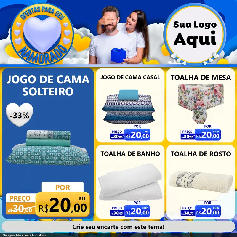 Modelo de Rede Social para Feed Facebook com o tema Ofertas Para Seu Namorado para Cama, Mesa e Banho