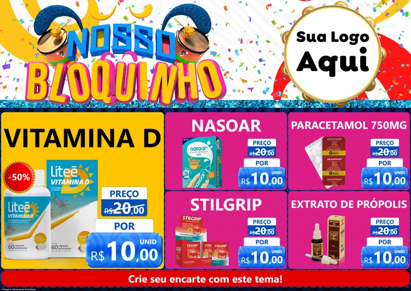 Modelo de Encarte para Encarte A4 Horizontal com o tema Nosso Bloquinho para Farmácia