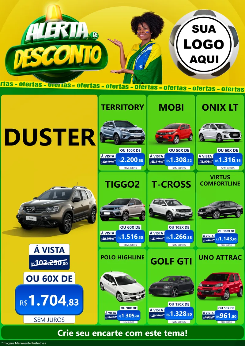 Modelo de Encarte para Encarte A4 Vertical com o tema Alerta de Desconto para Concessionaria de Carros