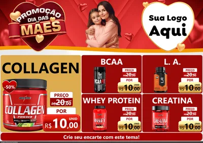Modelo de Encarte para Encarte A4 Horizontal com o tema Promoção Dia das Mães para Suplementos alimentares