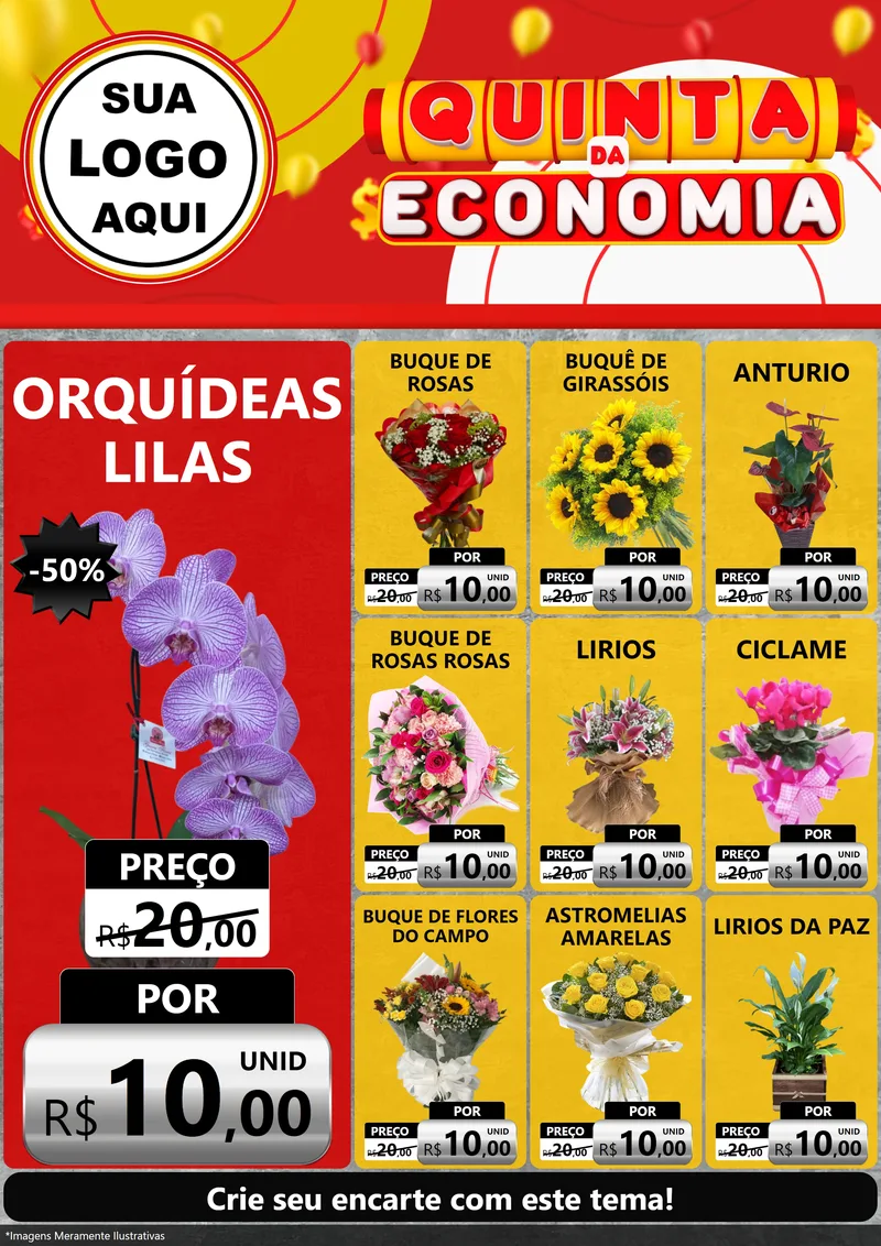 Modelo de Encarte para Encarte A4 Vertical com o tema Quinta da Economia para Floricultura e jardim