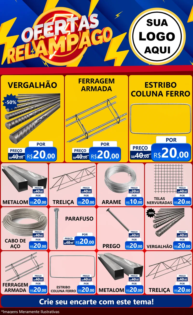 Modelo de Encarte para Encarte Grande com o tema Ofertas Relâmpago para Ferragens