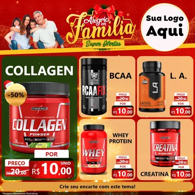 Modelo de Rede Social para Feed Facebook com o tema Alegria em Família Super Ofertas - Natal para Suplementos alimentares