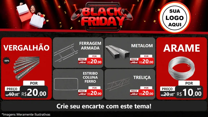 Modelo de TV para TV Horizontal com o tema Black Friday para Ferragens