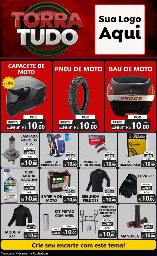 Modelo de Encarte para Encarte Grande com o tema Torra Tudo para Moto peças