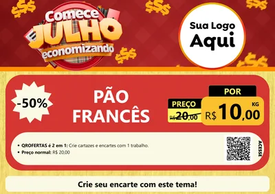 Modelo de Cartaz para Cartaz A4 Horizontal com o tema Comece Julho Economizando para Padaria