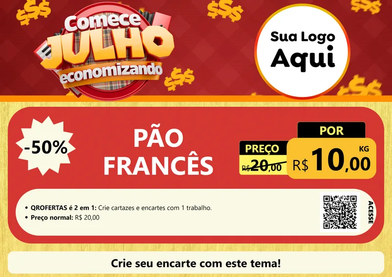 Modelo de Cartaz para Cartaz A4 Horizontal com o tema Comece Julho Economizando para Padaria