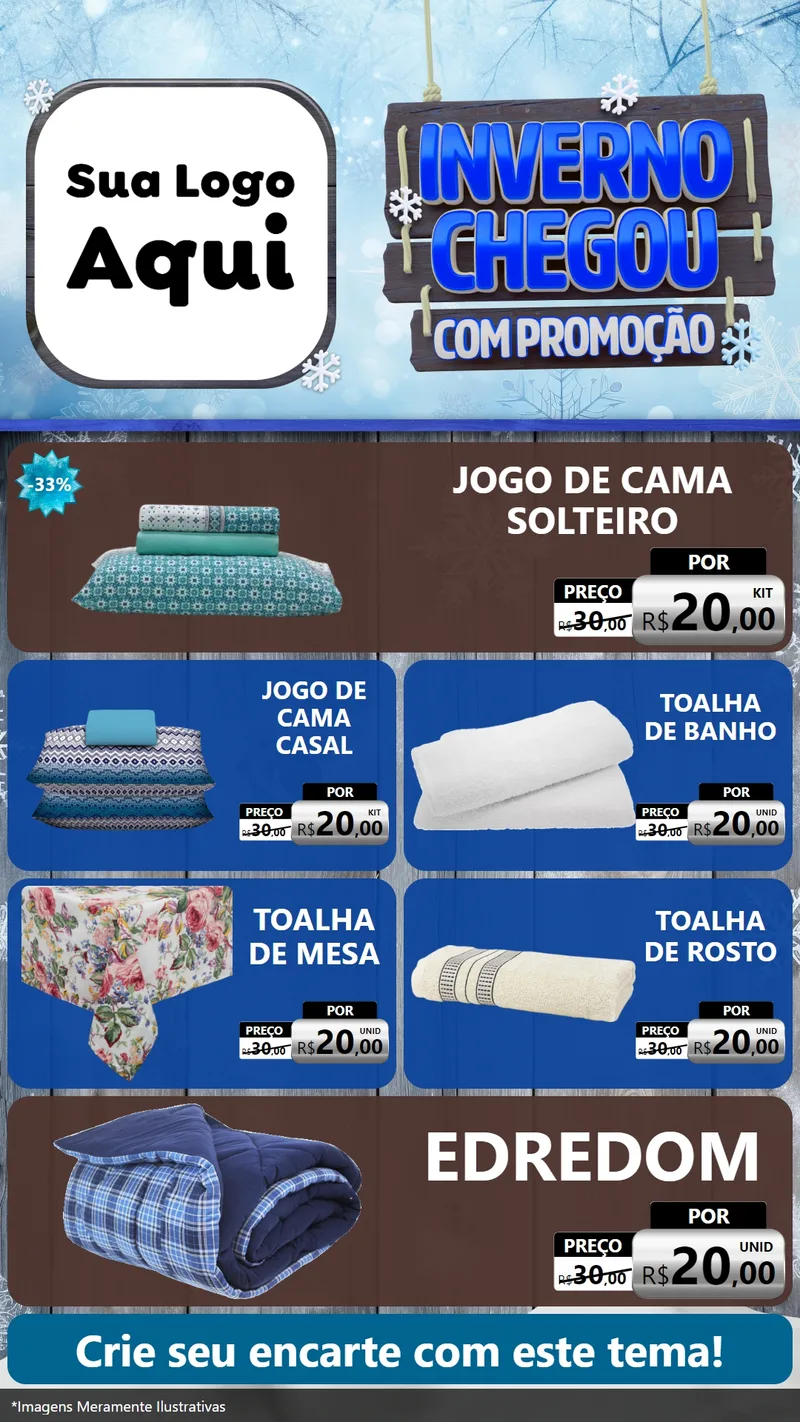 Modelo de TV para TV Vertical com o tema Inverno Chegou Com Promoção para Cama, Mesa e Banho