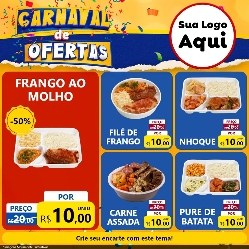 Modelo de Rede Social para Feed Facebook com o tema Carnaval de Ofertas para Restaurante