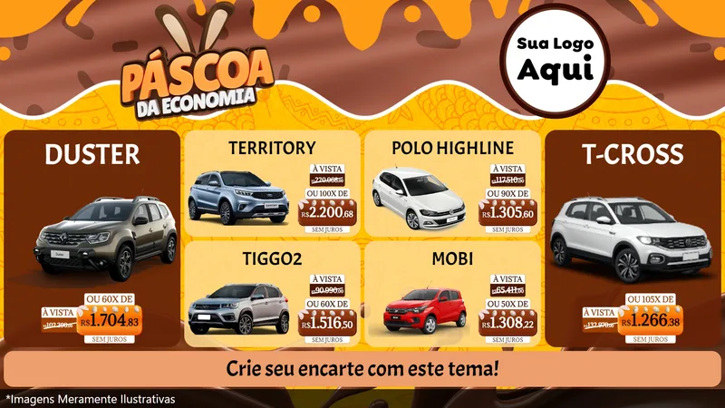 Modelo de TV para TV Horizontal com o tema Páscoa da Economia para Concessionaria de Carros