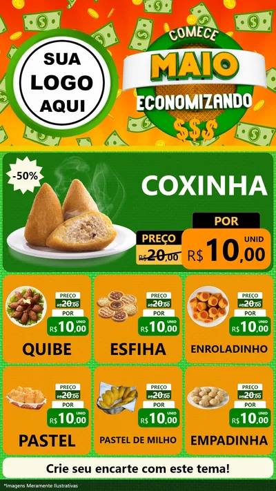 Modelo de Rede Social para Stories com o tema Comece Maio Economizando para Salgadaria