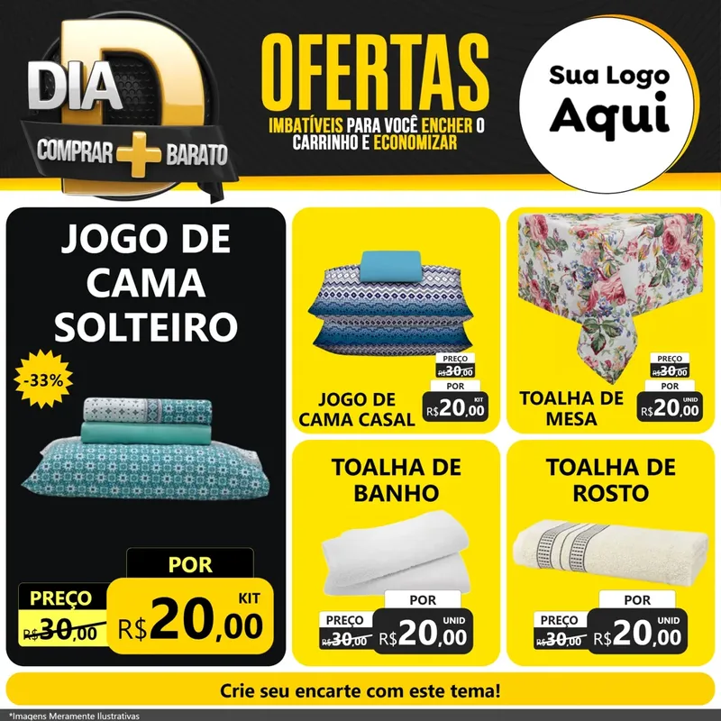 Modelo de Rede Social para Feed Facebook com o tema Dia D Mais Economia para Cama, Mesa e Banho