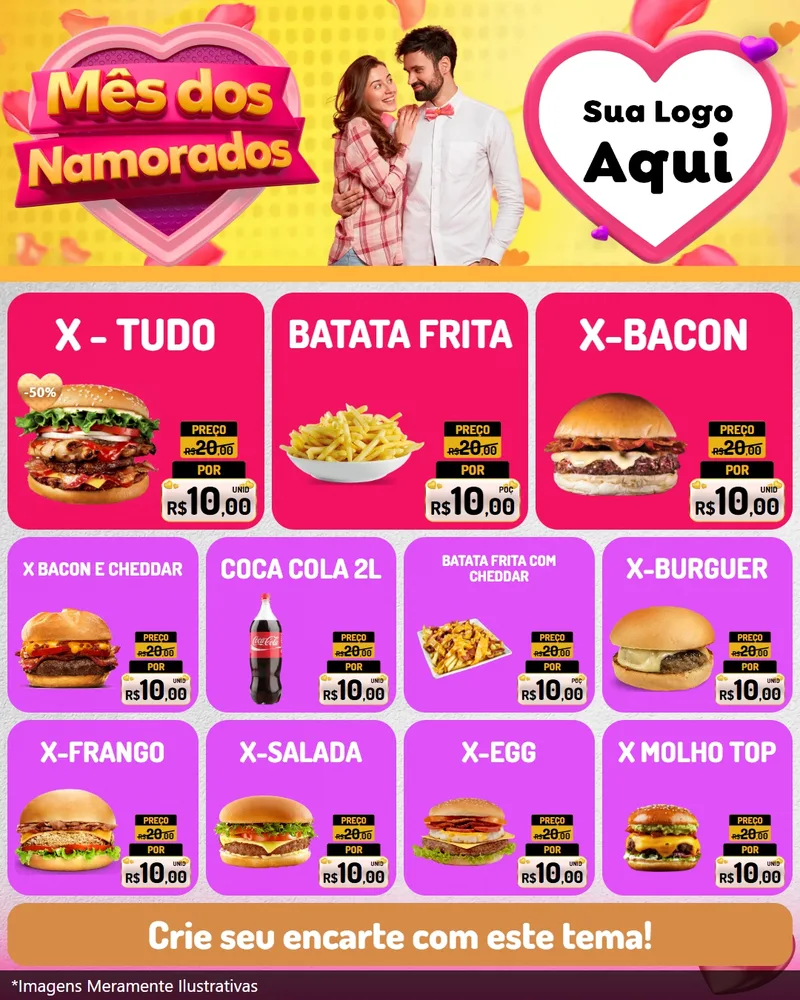 Modelo de Rede Social para Feed Instagram com o tema Mês dos Namorados para Hamburgueria