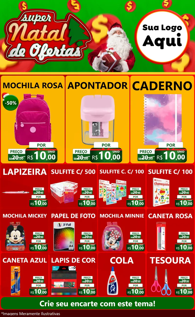 Modelo de Encarte para Encarte Grande com o tema Super Natal de Ofertas para Papelaria